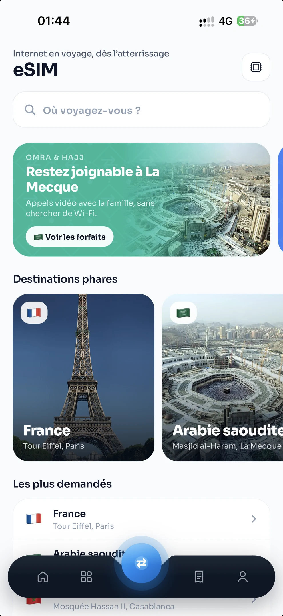 Choix d’une eSIM de voyage par destination